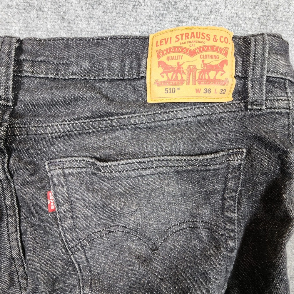Levis 510 Skinny Fit Jeans Mens W36 L32 Washed Black Denim 05510-1057 - Picture 5 of 5